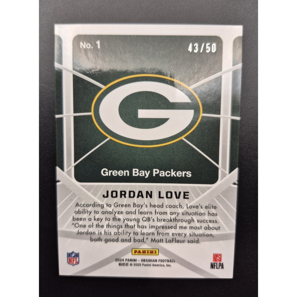 2024 Obsidian Jordan Love #1 Atomic Initials Purple /50 Green Bay Packers - Picture 8 of 12